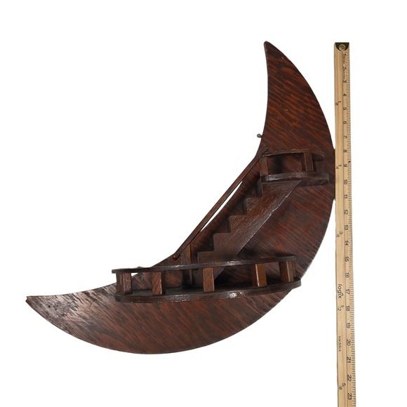 Vintage MCM Hand Made Crescent Moon Stair Step Wood Wall Shelf Celestial Decor - Picture 12 of 12